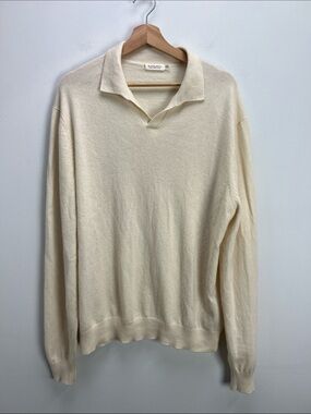 Suitsupply Pure Cashmere Sweater Cream Polo Collar Old Money Luxury Mens XXL